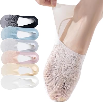 6 Pack Thin Lace No Show Socks For Women, Invisible Low Cut Womens Liner Sock Size 5-8,9-11