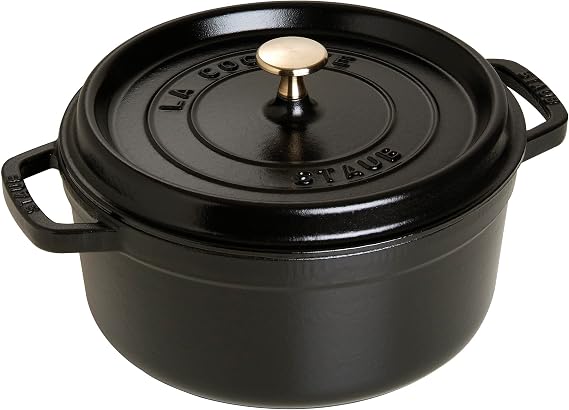 Staub La Cocotte Round 40500-281 "Pico Cocotte Round, Black, 11.0 inches (28 cm), Two-Handed, Enameled Pot, Waterless Cooking, Induction Compatible
