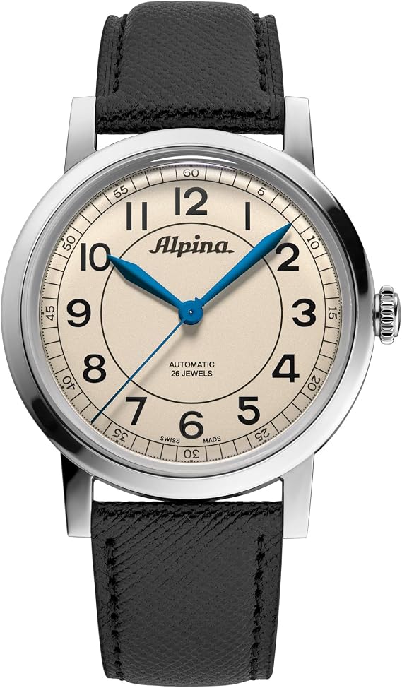Alpina Men's Automatic Heritage Watch, Black Leather Strap, Beige Dial Style: AL-520BG3SH6