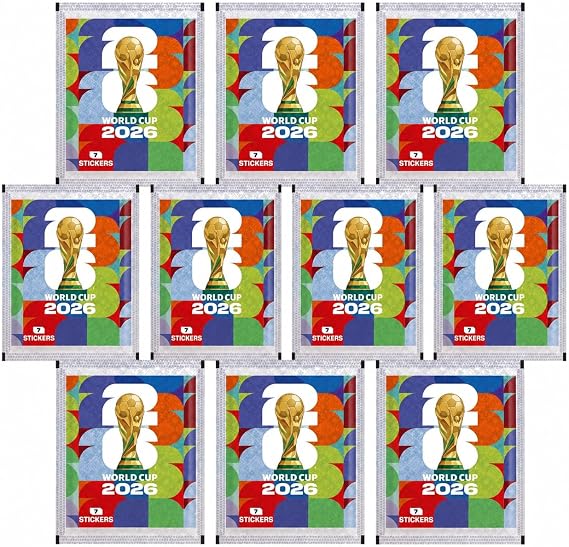 World Cup 2026 Sticker - 10 Tüten Stickertüten 70 Panini Sammelsticker WM Fußball Karten Packs und BB-Toy-Trades Versandschutz