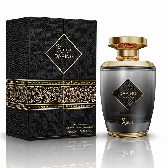 AHUJA Daring Eau De Parfum 3.4 Fl Oz Long Lasting Perfume for Men w/Pepper & Citrus, Geranium & Patchouli Bold Masculine Fragrance w/Fresh & Earthy Notes for Everyday Wear Elegant Gift Scent