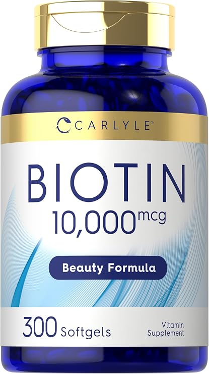 Carlyle Biotin 10000mcg | 300 Softgels | Max Strength for Hair, Skin, and Nails | Non-GMO, Gluten Free Supplement