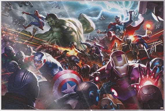 Marvel Heroes - Comic - Animation Poster (Marvel Future Fight - Hero Assault) (Thor, Spider-Man, Iron Man, Hulk, Captain America...) (Size: 36" x 24") (Laminated Poster)