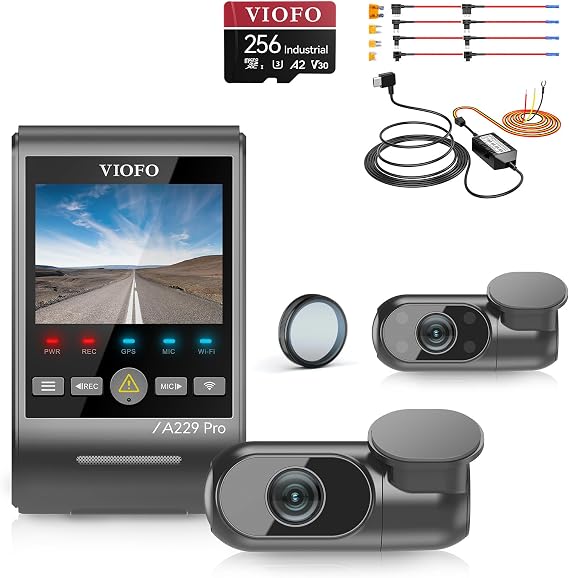 Bundle: VIOFO A229 Pro 3CH + 256GB Card+ HK4 Hardwire Kit with 8pcs Fuse Tap 3 Channel 4K HDR Dash Cam, Dual STARVIS 2 Sensors, 4K+2K+1080P Front Inside and Rear Car Camera