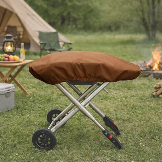 Cargo Protector Grill Cover for Weber 9010001 Traveler - Heavy Duty 600D Waterproof BBQ Protection Case, Outdoor Cooking Accessories Storage Organizer (Brown)