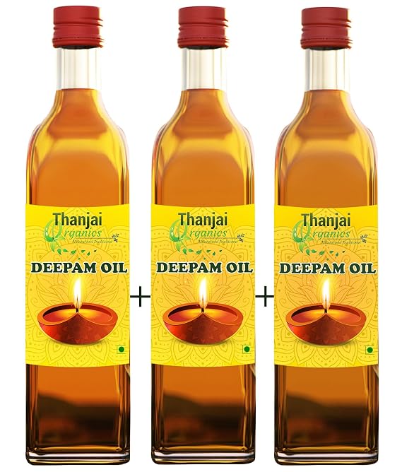Thanjai Organics Pooja Oil | Smokeless Til Oil for Puja, Festivals & Havan | Handmade Sesame/Gingelly Oil for Diya & Lamps | Ideal for Indian Diwali Festival, Daily Pooja (Pack of 3)