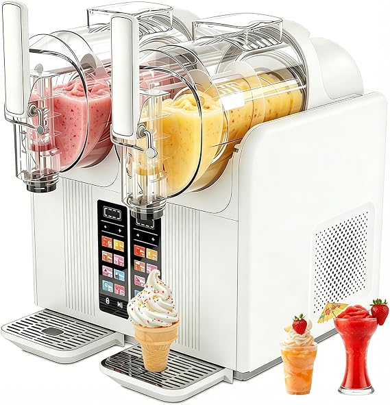 2-in-1 Slush Machine & Soft Serve Ice Cream Maker, 7 Modes for Smoothies, Milkshakes, Cocktails, Margaritas, and Ice Cream, Double-Tank, Self-Cleaning,Perfect for Home & Commercial Use White