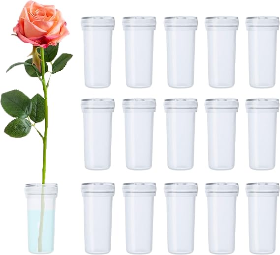 BEADNOVA Floral Water Tubes 1.6 Inch Plastic Water Tubes for Floral Flower Vials with Caps for Flower Arrangement Decoration (Clear, 20 Pcs)