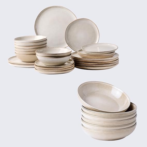 AmorArc Ceramic Dinnerware Sets,Handmade Reactive Glaze Plates and Bowls Sets,Highly Chip and Crack Resistant | Dishwasher & Microwave Safe Dishes Set, Service for 4 (24pc)