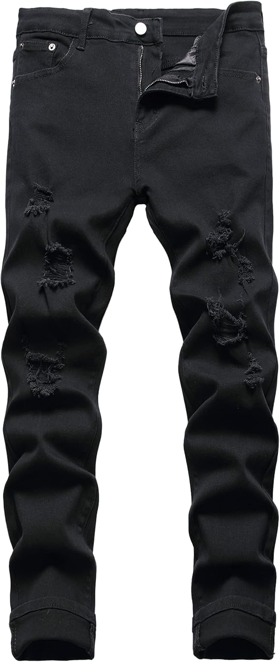 Men's Slim Fit Stretch Jeans Ripped Skinny Jeans for Men Distressed Destroyed Regular Straight Leg Fashion Comfort Flex Waist Jeans Teenager Casual Fashion Skinny Designer Denim Trousers