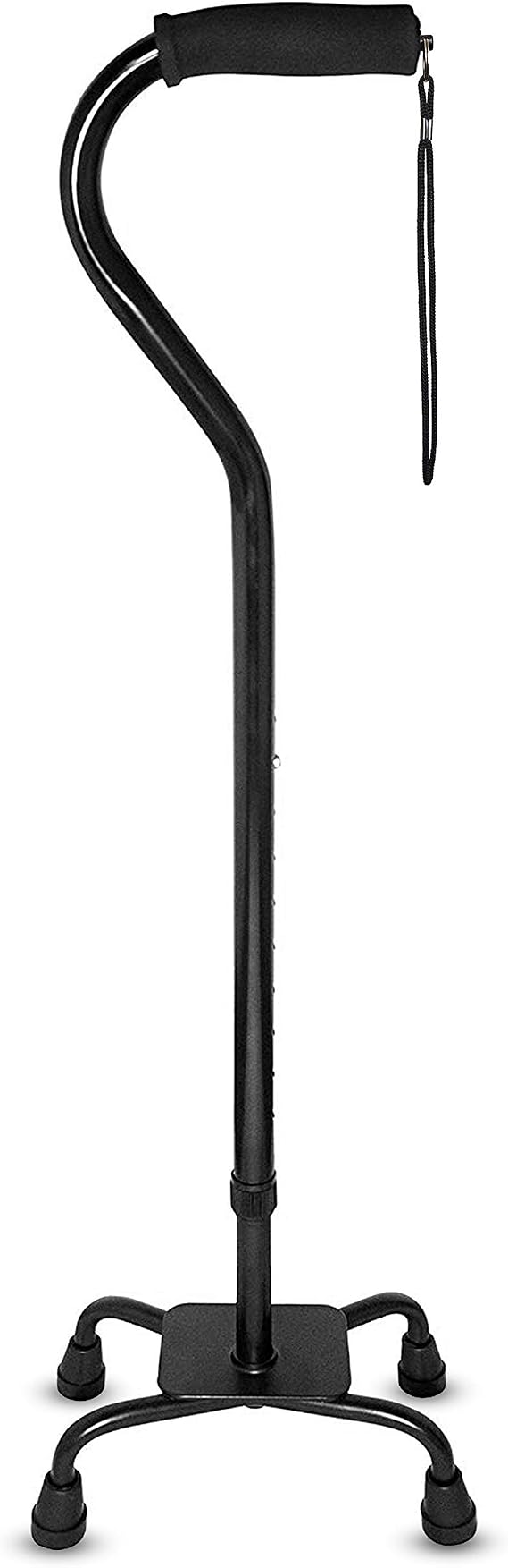 RMS Quad Cane - Adjustable Walking Cane with A Large Four-Pronged Base for Extra Stability - Foam Padded Offset Handle for Secure & Comfort Grip - Works for Right or Left Handed Men or Women