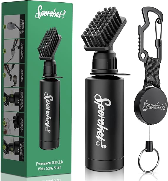 Pro Golf Club Brush Cleaner with Heavy Duty Steel Cable Retractable Clamp