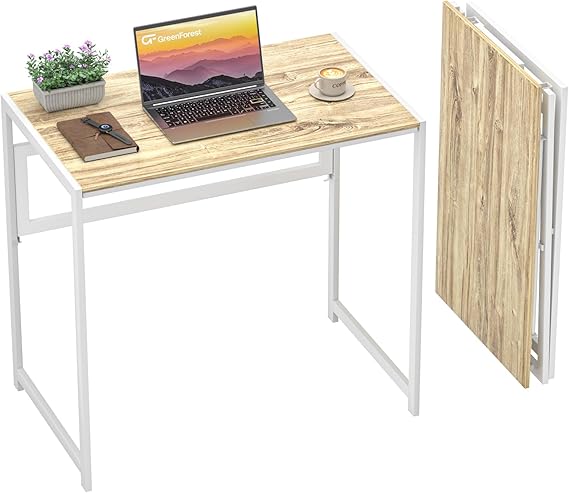 GreenForest Folding Table Assembly Free 80 x 48 cm Space-Saving Beige