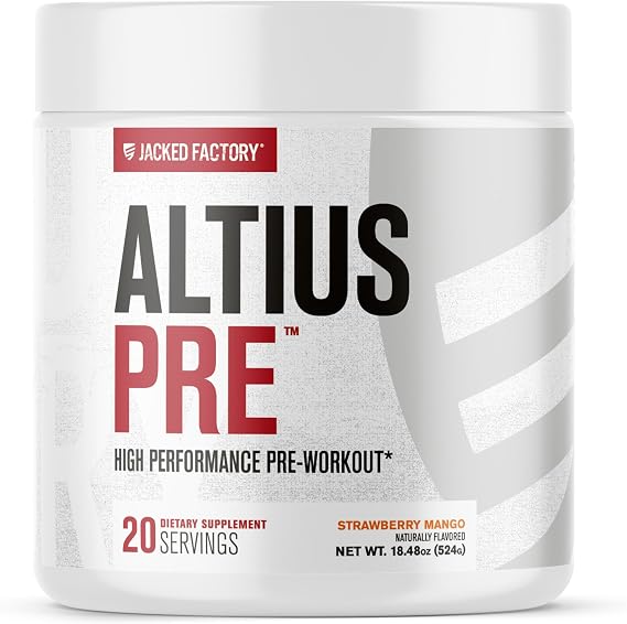 Jacked Factory Altius Pre Workout Powder - High Performance Preworkout w/L-Citrulline, Creatine Monohydrate, Beta-Alanine, Alpha GPC, PurCaf for Strength & Energy - 20 Servings, Strawberry Mango