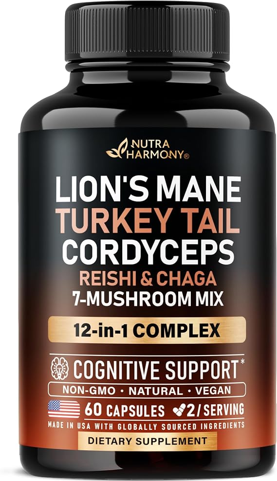 Mushroom Supplement - Mushroom 12in1 Complex - for Women & Men - 60 Caps