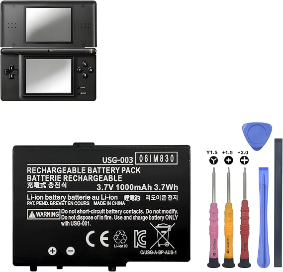 DS Lite Battery USG-003 3.7V 1000mAh Replacement for Nintendo DS Lite NDSL Game Player Battery with Repair Tool Kit (Not for Nintendo DSi, DSi XL, DSi LL)