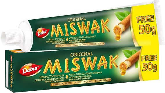 Dabur Miswak Herbal Toothpaste 120g + 50g Free - Natural Gum Care with Pure Miswak Extract l Helps Fight Bad Breath