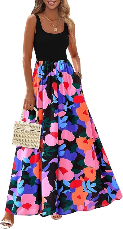 KIRUNDO Women's Summer Maxi Dress Boho Floral Long Sundress