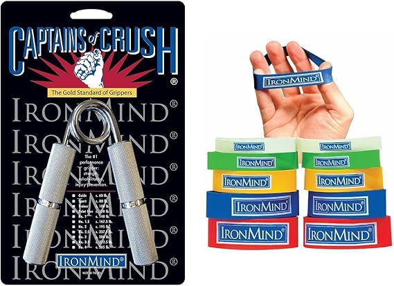 IronMind Two-Way Captains of Crush Grip Strengthener Set: CoC No. 4 Hand Gripper (c. 365 lb.) and Expand-Your-Hand Bands