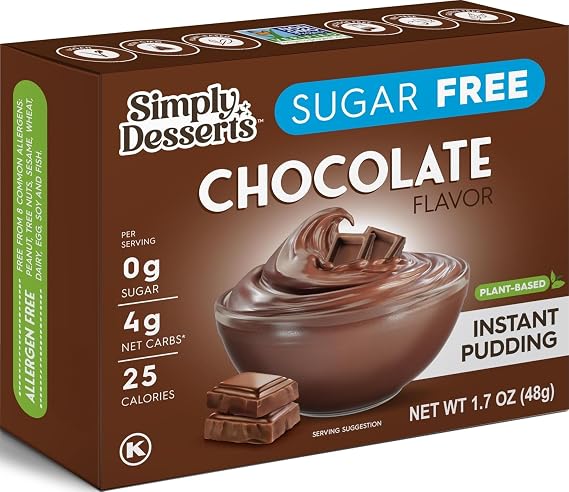 Simply Delish Natural Instant Chocolate Pudding - Sugar Free, Non GMO, Gluten Free, Fat Free, Vegan, Keto Friendly - 1.7 OZ (Pack of 1)