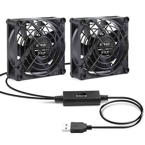 Quiet Dual 80mm USB Fan with 3 Speeds Control USB 5V Cooling Fan for Routers Receiver DVR PlayStation Xbox Computer Cabinet Cooling