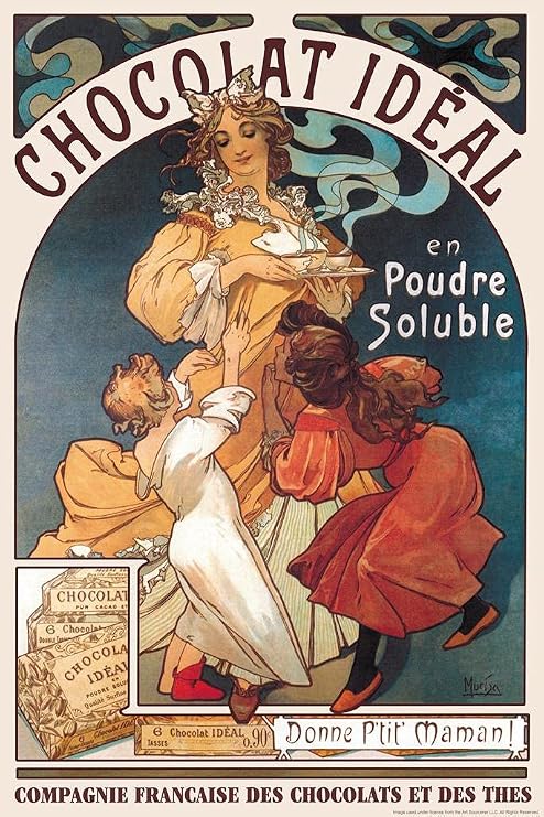 Laminated Alphonse Mucha Poster Chocolat Ideal French Vintage Posters Chocolate Advertising Poster Dry Erase Wall Art 12x18