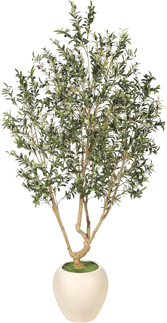 Realead Tall Faux Olive Tree 8ft with 18in Large Exquisite Planter