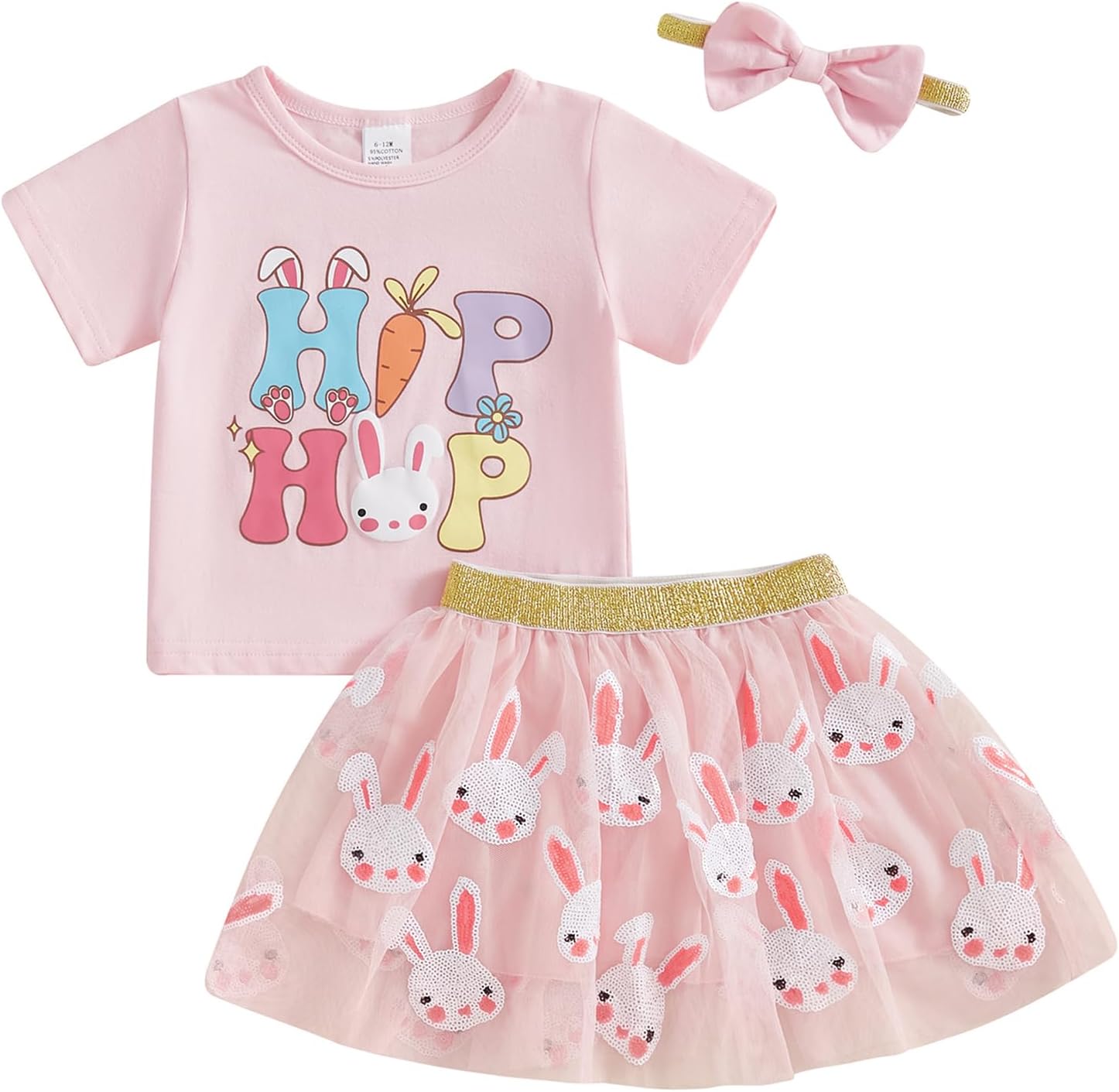 Kayotuas Toddler Baby Girl Easter Outfit Cute Bunny Embroidery Short Sleeve Tshirt Tulle Tutu Skirt Set Infant Easter Clothes