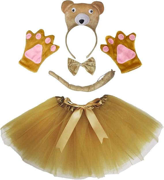 Petitebella Cutie Bear Headband Bowtie Tail Gloves Tutu 5pc Lady Costume