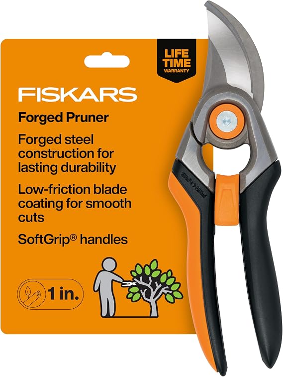 Fiskars Forged Steel Bypass Pruning Shears, 1" Cut Capacity Garden Clippers