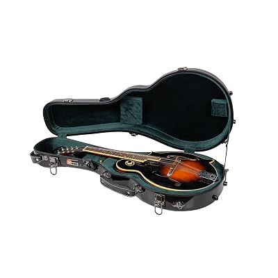 Crossrock Fiberglass Mandolin Case Contoured for F-Style Fits Gibson F5 | Black Gloss, Forest Green Velvet, TSA Lock, Accessory Compartment, Backpack Straps Sleek Pro Travel Case
