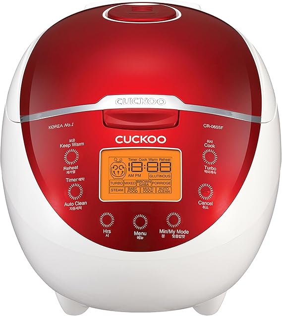 CUCKOO Micom Rice Cooker 6 Cup Uncooked / 12 Cup Cooked, Fuzzy Logic Rice Maker with Delay Timer & Keep Warm Setting, Versatile Food Steamer for Cooking, Non-Stick Inner Pot, Red (CR-0655F)