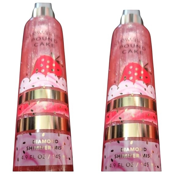 2 Pack Set StrawBerry Pound Cake Diamond Shimmer Mist, Pink Strawberry Fragrance Body Spray, 4.9 fl oz For Women (Packaging May Vary)