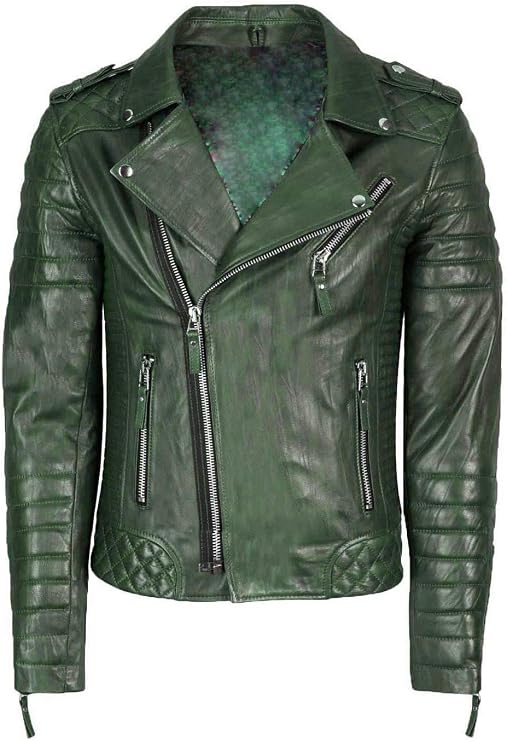 Mens Distress Leather Jackets Motorcycle Bomber Biker Stylish Outerwear Zipper JacketOlive Green Jacket