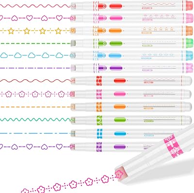 NiArt Roller Markers 12-Pack Curve Line Highlighter Pens with Scroll Wheel, 8 Curve Pattern Shapes and 8 Assorted Colors for Scrapbooking, Note Taking, DIY Art, Office and School Use