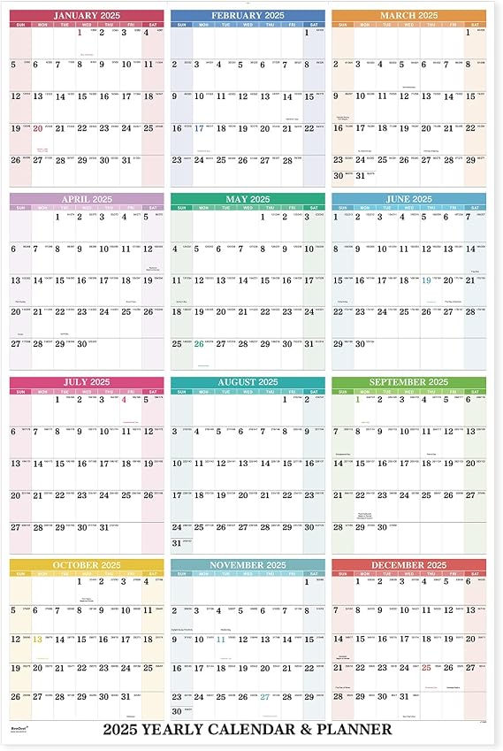 2025 Wall Calendar - Yearly Wall Calendar 2025, January 2025 - December 2025, 34.3" x 22.8" (Open), Vertical, Double-Sided Round Stickers, Blocks and Holidays - Beautiful Layout