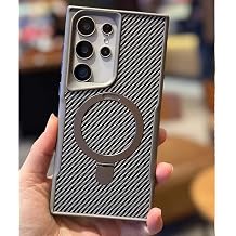 Coverzone Galaxy S25 Plus ile uyumlu Kılıf Karbon Fiber Görünümlü Magsafe ile uyumlu Stand olabilen Carbon Case Tam Gövde Koruyucu Telefon Kılıfı Gray