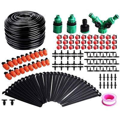 Drip Irrigation Kit, 100ft30M Micro Drip Irrigation System, Adjustable Nozzles, UV Resistant Plastic, Ideal for Agriculture, Lawn, Garden, Greenhouse, Patio