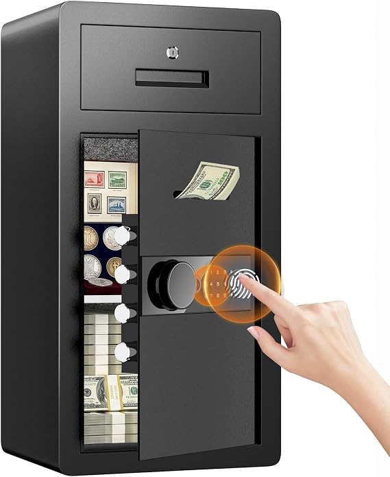 6.8 Cu Ft Safe Box Fireproof Waterproof Biometric Fingerprint Home Safes with Drawer, Dual Alarm System,Removable Shelf for Home Documents,Money Office Hotel Lock Box Cabinet Safes Black