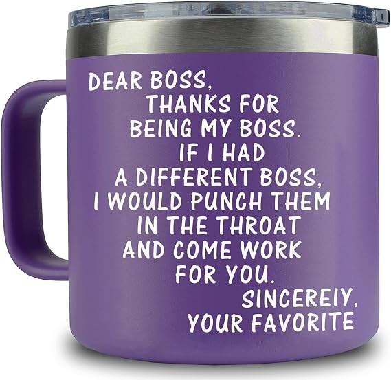 WECACYD Bosses Day Gifts - Dear Boss Mug Punch Throat Mug 14oz Purple