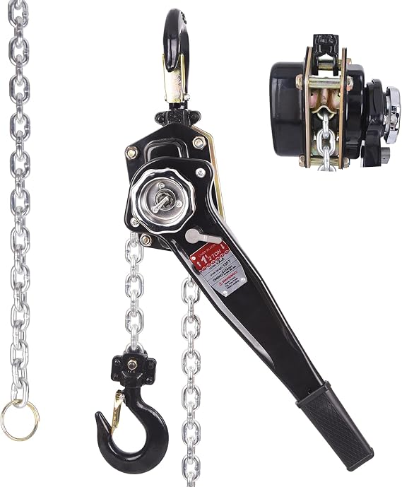 Doppy Manual Lever Chain Hoist 1.5 Ton, 3300lbs Chain Come Along 10 FT, Galvanized Carbon Steel with 2 Heavy Duty 360 Hooks, for Garage, Construction, Dock, Machinery