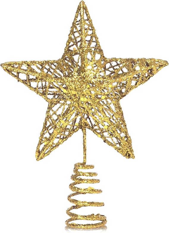 Gold Christmas Tree Topper Large Glitter Star for Christmas Tree 3D Metal Hollow Tree Top Star for Xmas Tree Topper Christmas Home Decorations 25cm