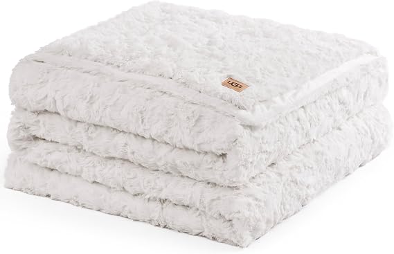 UGG Adalee Queen Blanket, Faux Fur Blanket for Bed, 90" x 90", White