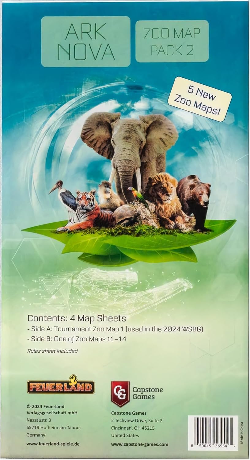 Capstone Games Ark Nova Zoo マップパック 2個セット 戦略ボードゲーム拡張 1~4人用 5種類の動物園マップ付き ゲームプレイの強化、戦略的なバラエティ、再生可能なセッション | 対象年齢15歳以上 | 60~90分