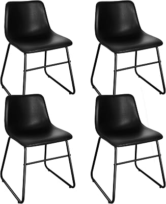 CangLong Dining Chairs Set of 4, Modern Waterproof PU Leather Kitchen Chairs, Comfortable Dining Room Chairs with Metal Leg and Footrest, for Kitchen, Dining & Living Room, Black