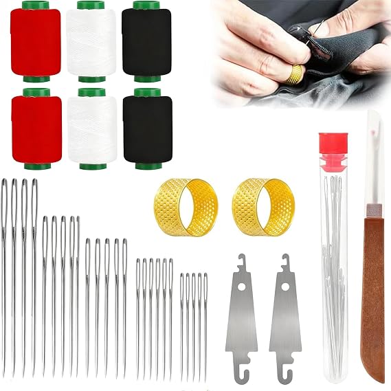 37Pcs Steel Sewing Needles Kit, Big Eye Steel Sewing Needles Kit, Steel Needles for Hand Sewing Kit Stainless Needle for Adult with Thread Ripper, Needle Threaders and Thimbles| Beginner-Friendly