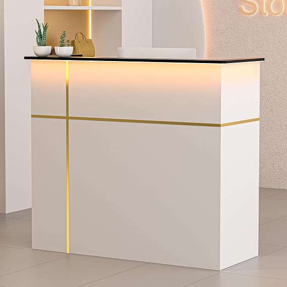 AHB Reception Desk with Counter, Modern Front Table Equipped Lockers