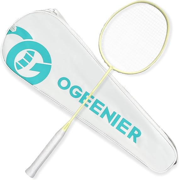 OGEENIER Badminton Racket Carbon Fiber Professional 4U - 30LBS - Light Weight Badminton Racquet with Case for Beginners, Includes Badminton Grips