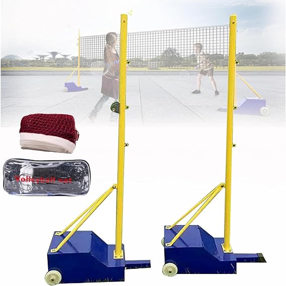 Volleyball/Badminton Poles,Badminton net Bracket Mobile net Badminton net Frame with Wheel Box Type net Post Steel Stand with Stable Base Indoor & Outdoor Use(5-6.6ft,),H2:1.55m