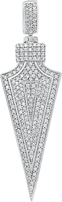 TISHAVI 925 Sterling Silver White Round Moissanite Arrowhead Pendant, 0.95 Cts Rhodium Plated 925 Silver Moissanite Pendant Mens Jewelry Gift For Father Husband Boyfriend